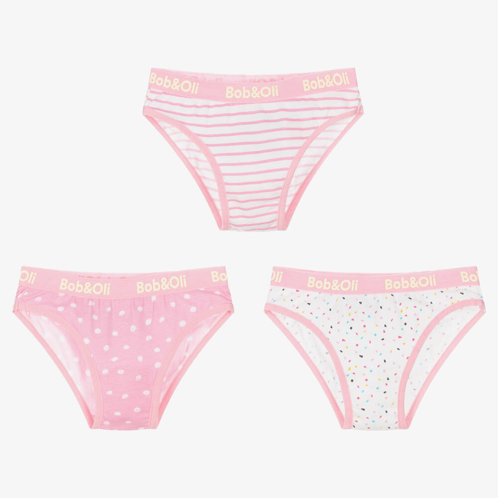 Boboli - Girls Pink & White Cotton Knickers (3 Pack) | Childrensalon