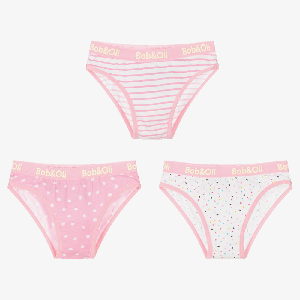 Boboli-Girls Pink & White Cotton Knickers (3 Pack) | Childrensalon Outlet