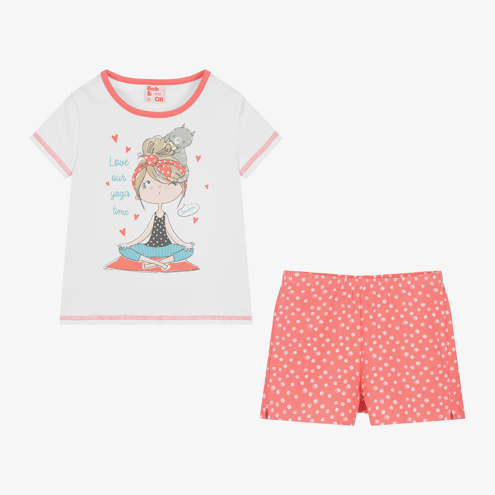 Boboli-Girls Pink & White Cotton Short Pyjamas | Childrensalon Outlet