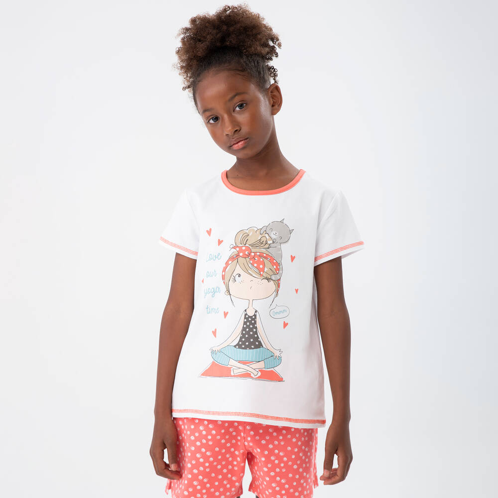 Boboli-Girls Pink & White Cotton Short Pyjamas | Childrensalon Outlet