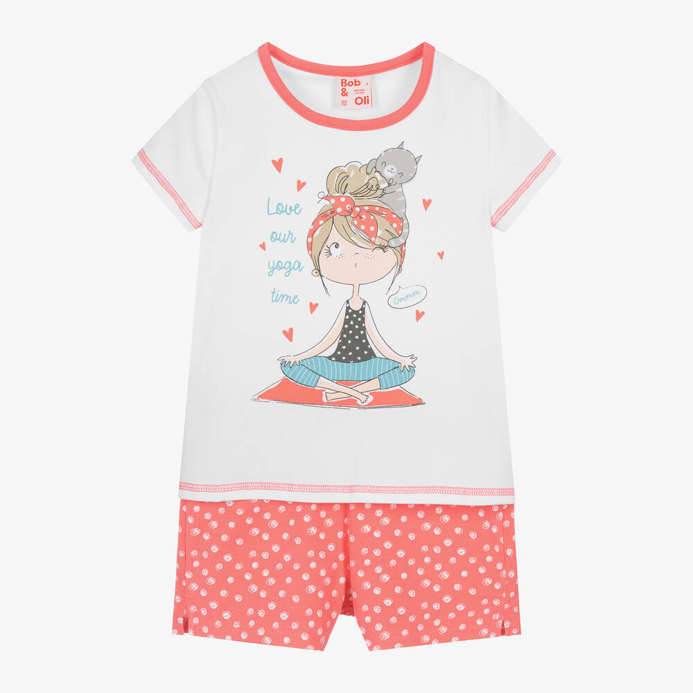 Boboli-Girls Pink & White Cotton Short Pyjamas | Childrensalon Outlet
