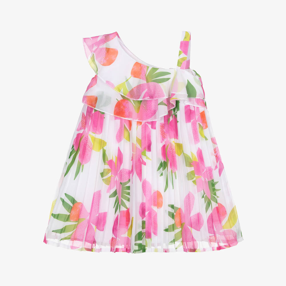 Boboli-Girls Pink & White Floral Chiffon Dress | Childrensalon Outlet