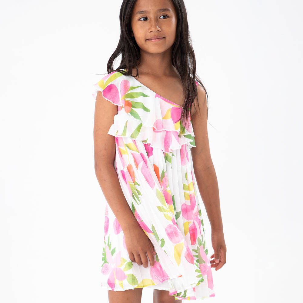 Boboli-Girls Pink & White Floral Chiffon Dress | Childrensalon Outlet
