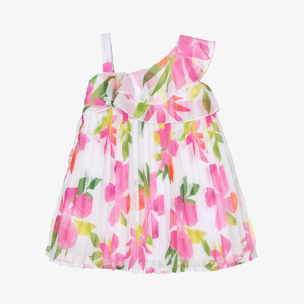 Boboli-Girls Pink & White Floral Chiffon Dress | Childrensalon Outlet