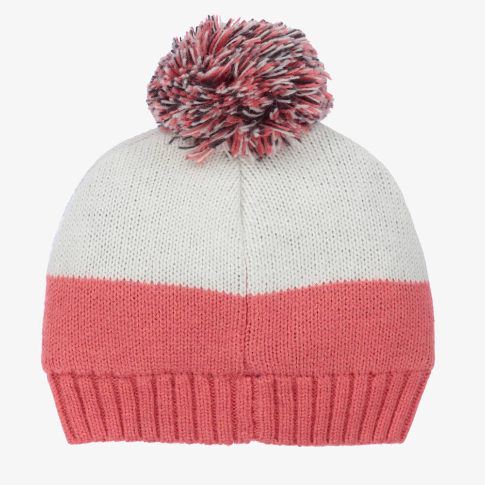 Boboli-Girls Pink & White Knitted Heart Hat | Childrensalon Outlet