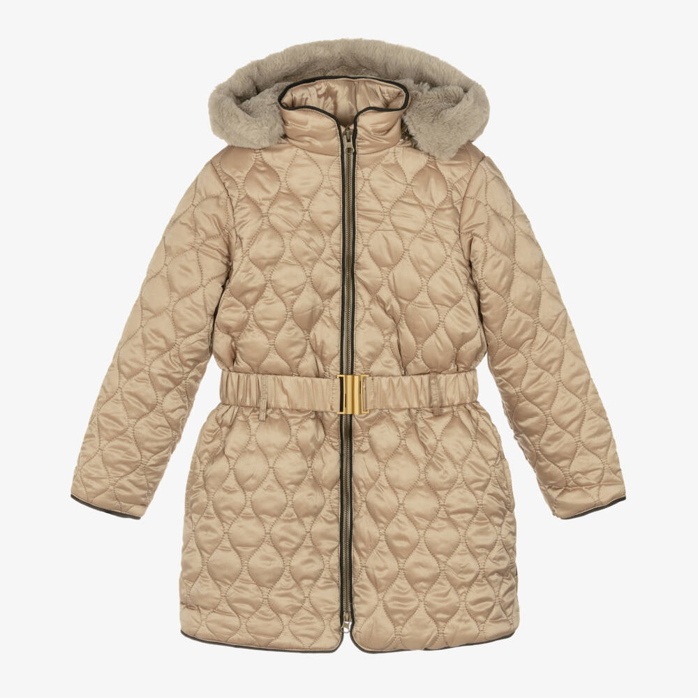 Boboli-Girls Quilted Gold Hooded Jacket | Childrensalon Outlet