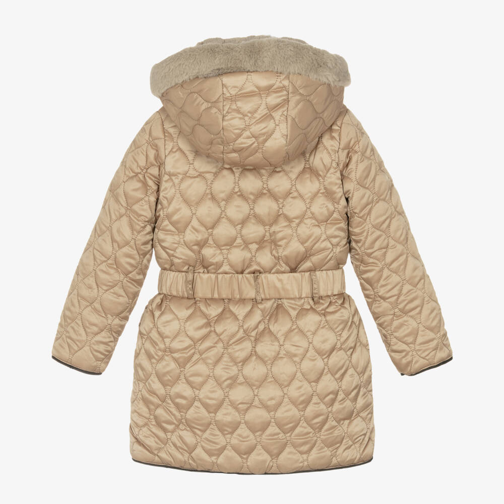 Boboli-Girls Quilted Gold Hooded Jacket | Childrensalon Outlet
