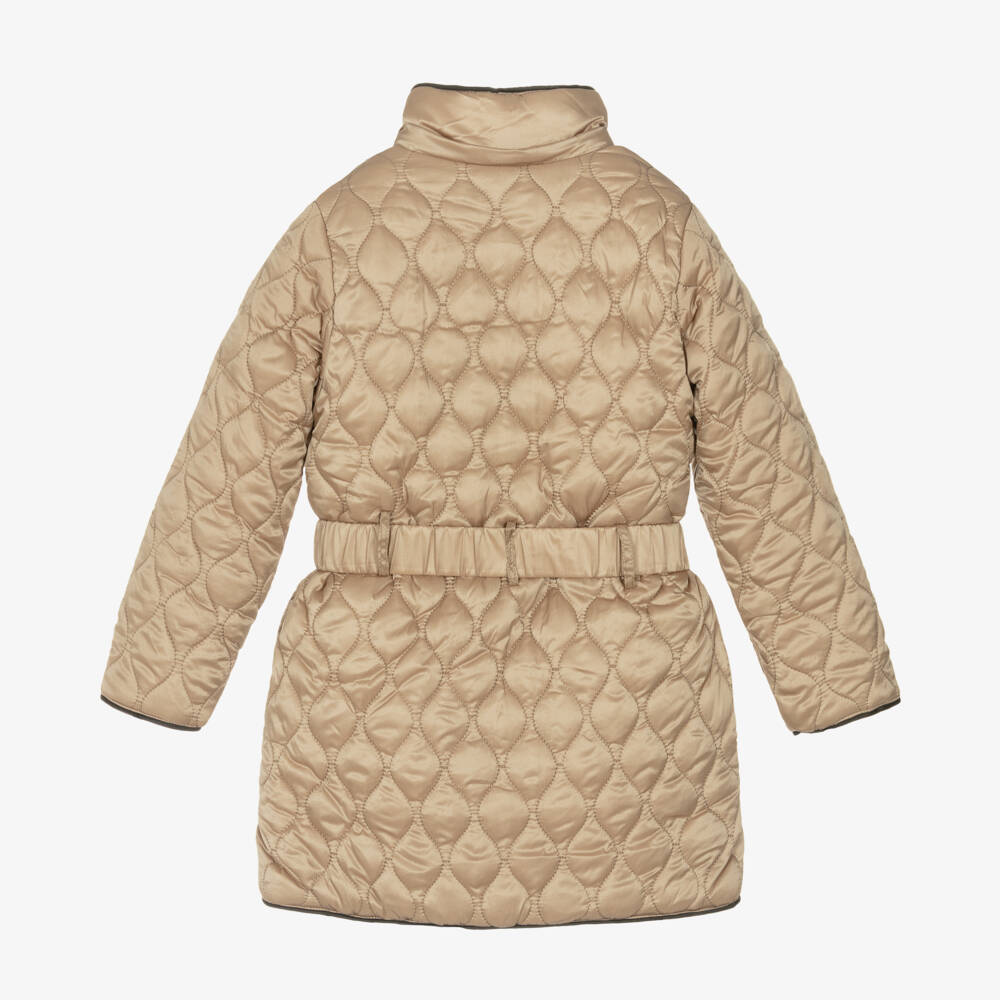 Boboli-Girls Quilted Gold Hooded Jacket | Childrensalon Outlet