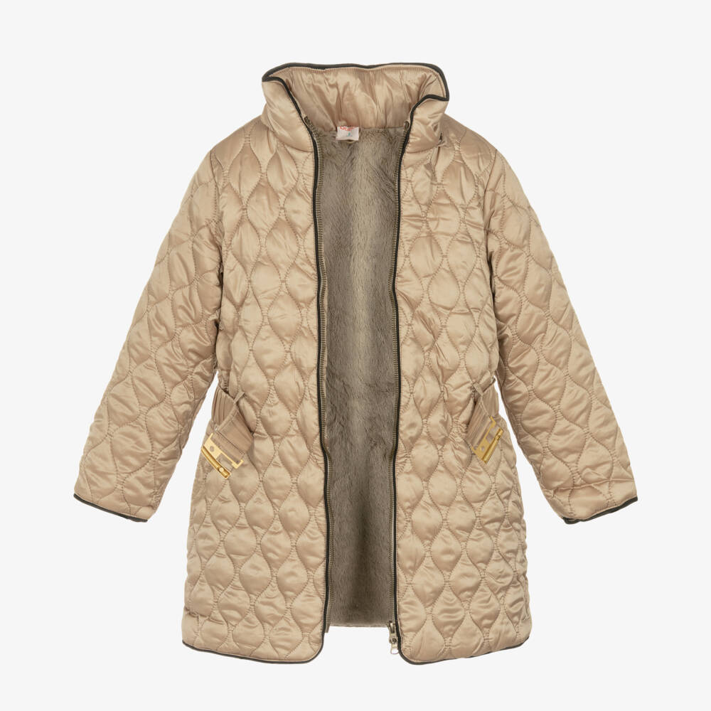 Boboli-Girls Quilted Gold Hooded Jacket | Childrensalon Outlet