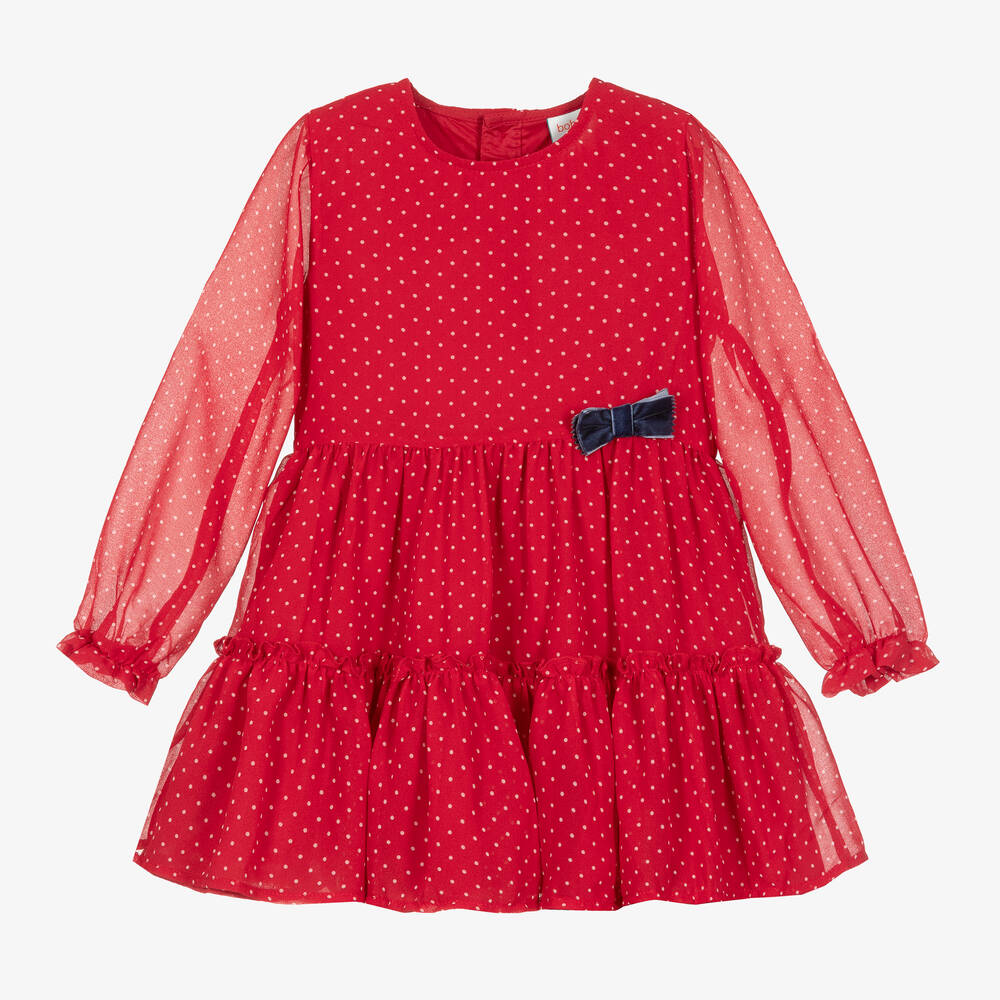 Boboli - Girls Red Chiffon Polka Dot Dress | Childrensalon