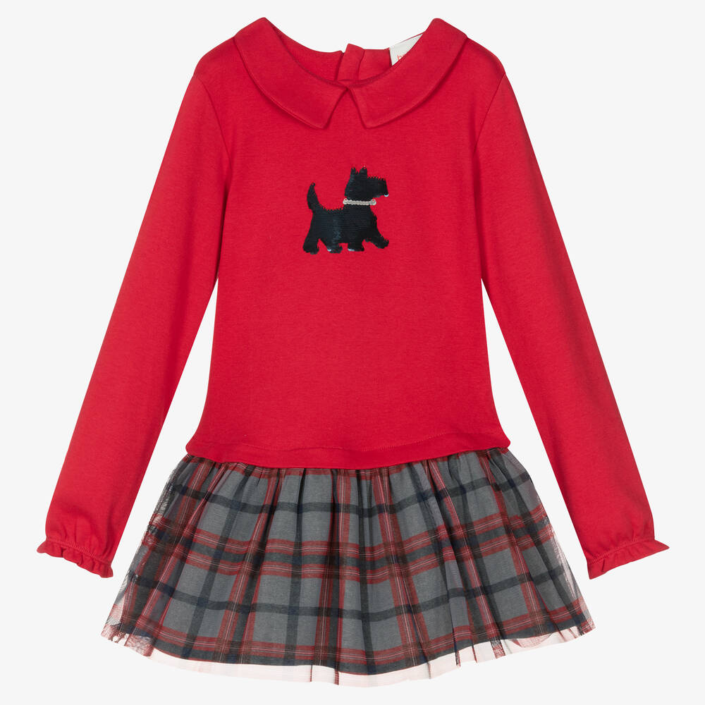 Boboli - Красное хлопковое платье и колготки для девочек | Childrensalon