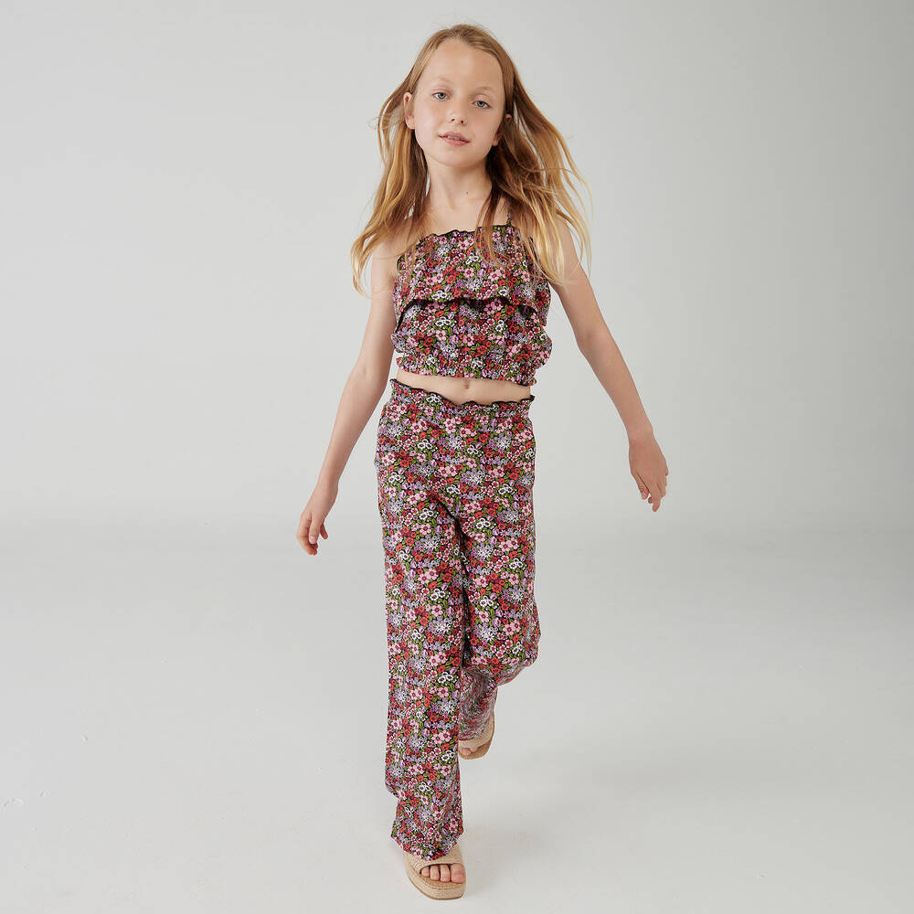 Boboli-Красный топ и брюки в цветочек для девочек | Childrensalon Outlet
