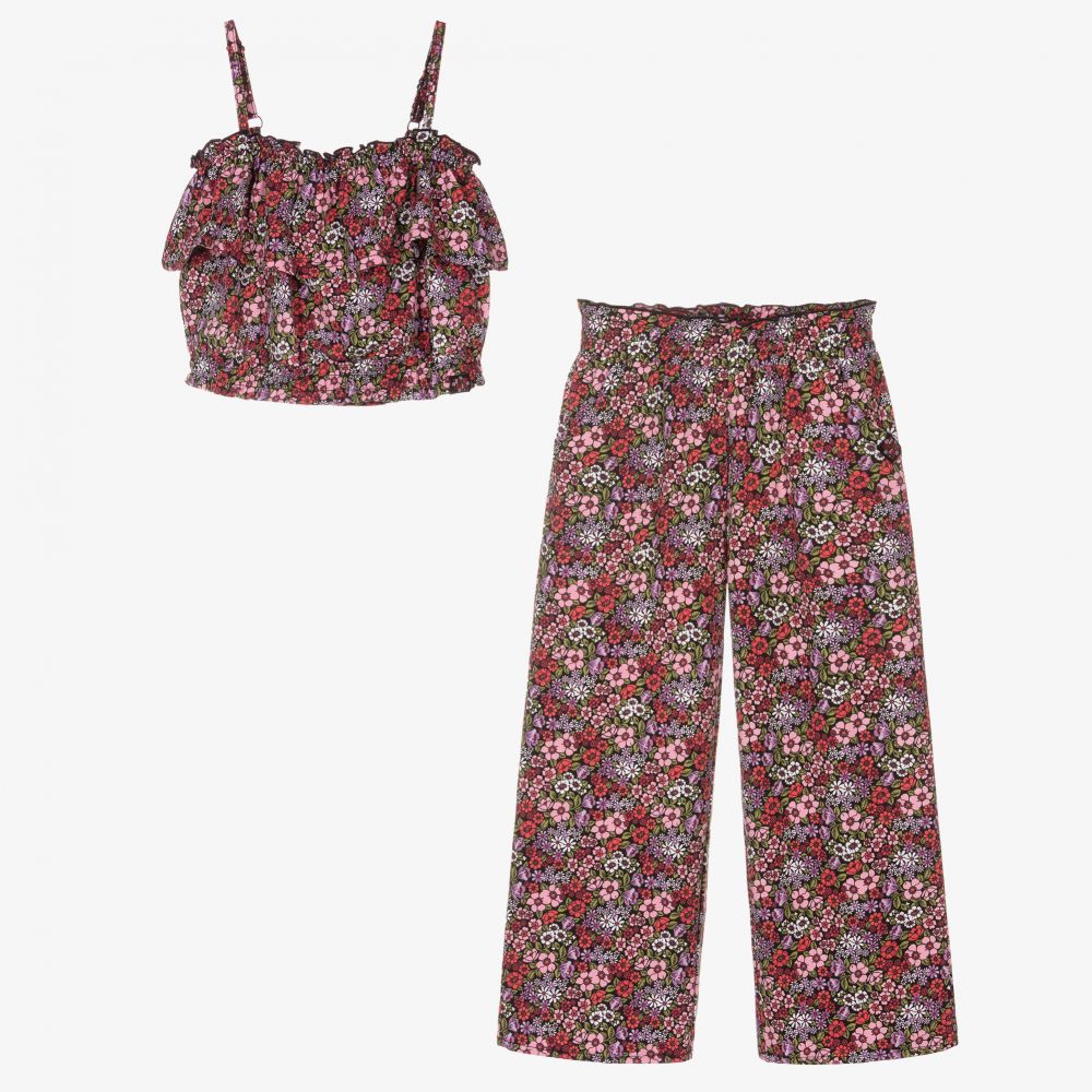 Boboli-Красный топ и брюки в цветочек для девочек | Childrensalon Outlet