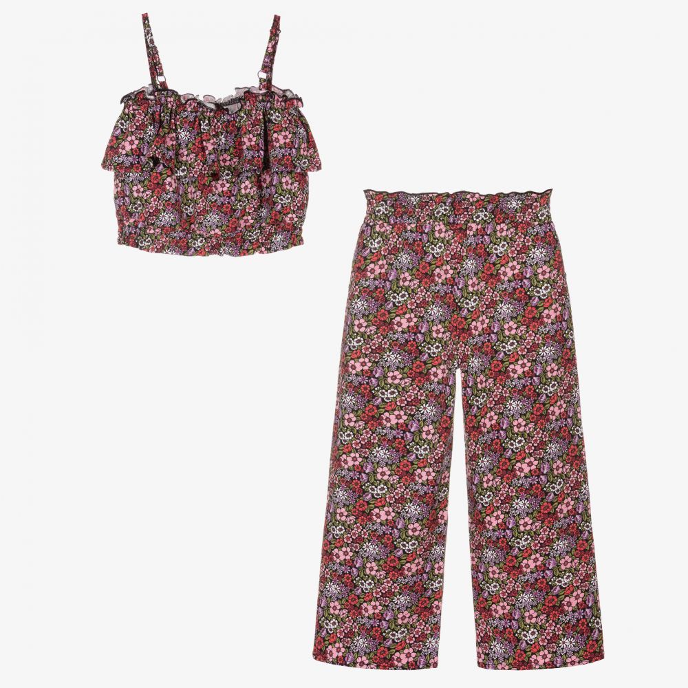Boboli-Красный топ и брюки в цветочек для девочек | Childrensalon Outlet