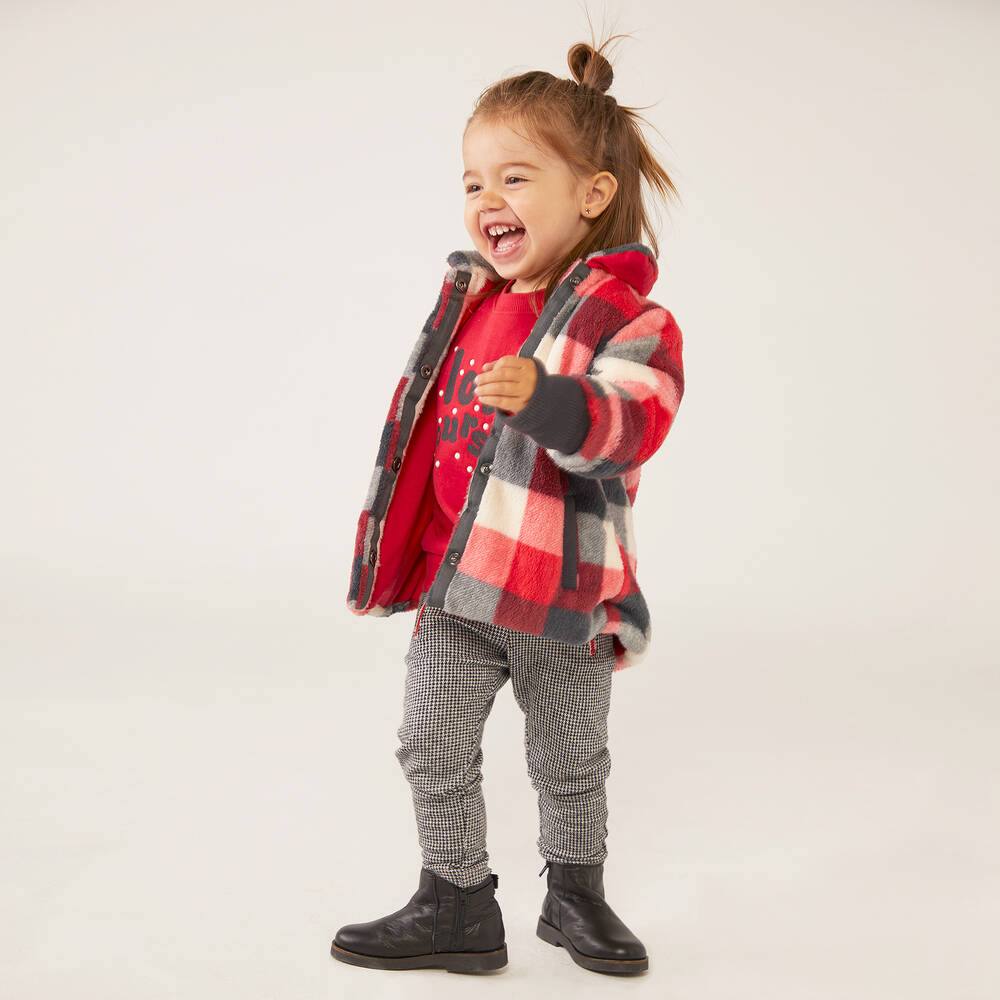 Boboli-Girls Red & Grey Check Coat | Childrensalon Outlet