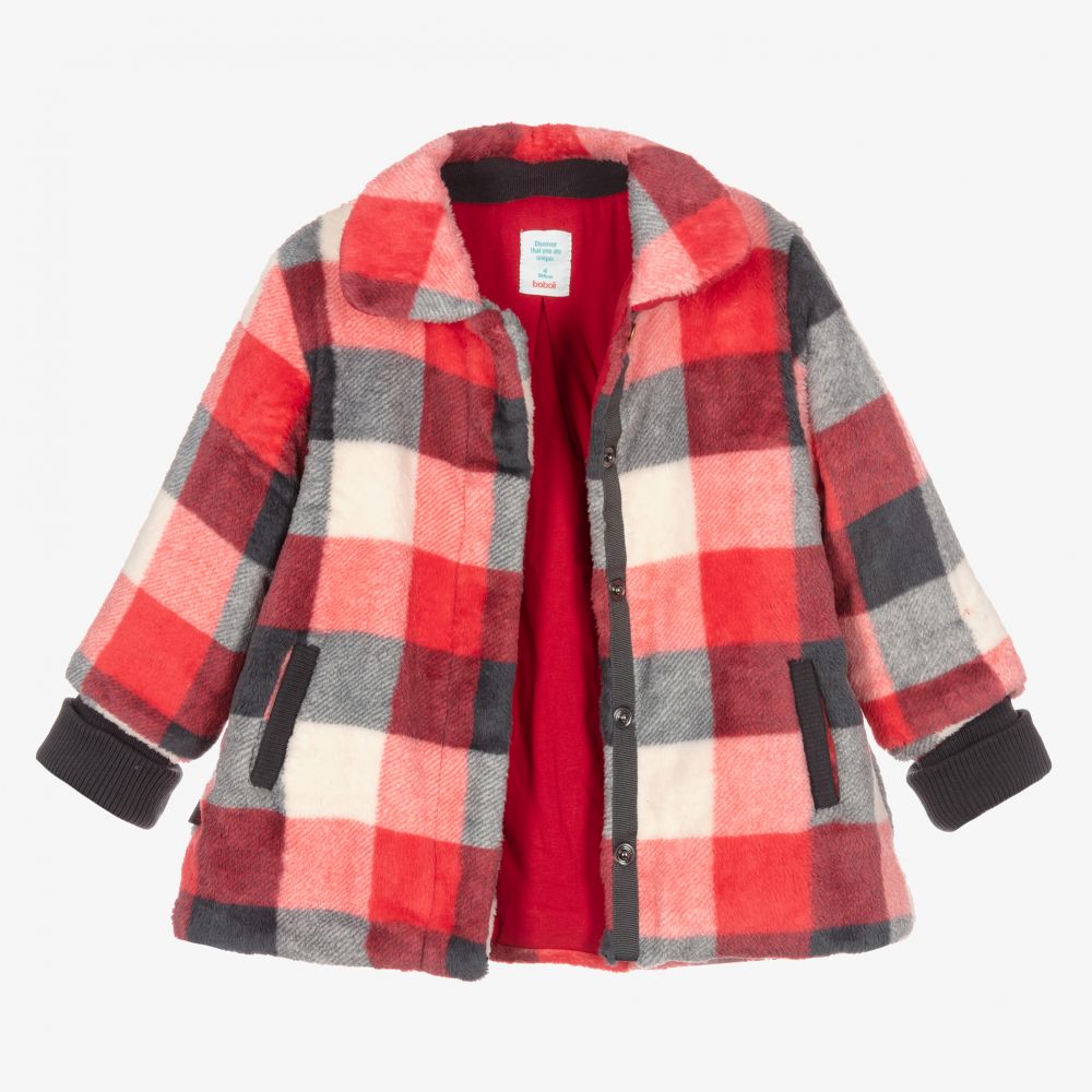 Boboli-Girls Red & Grey Check Coat | Childrensalon Outlet