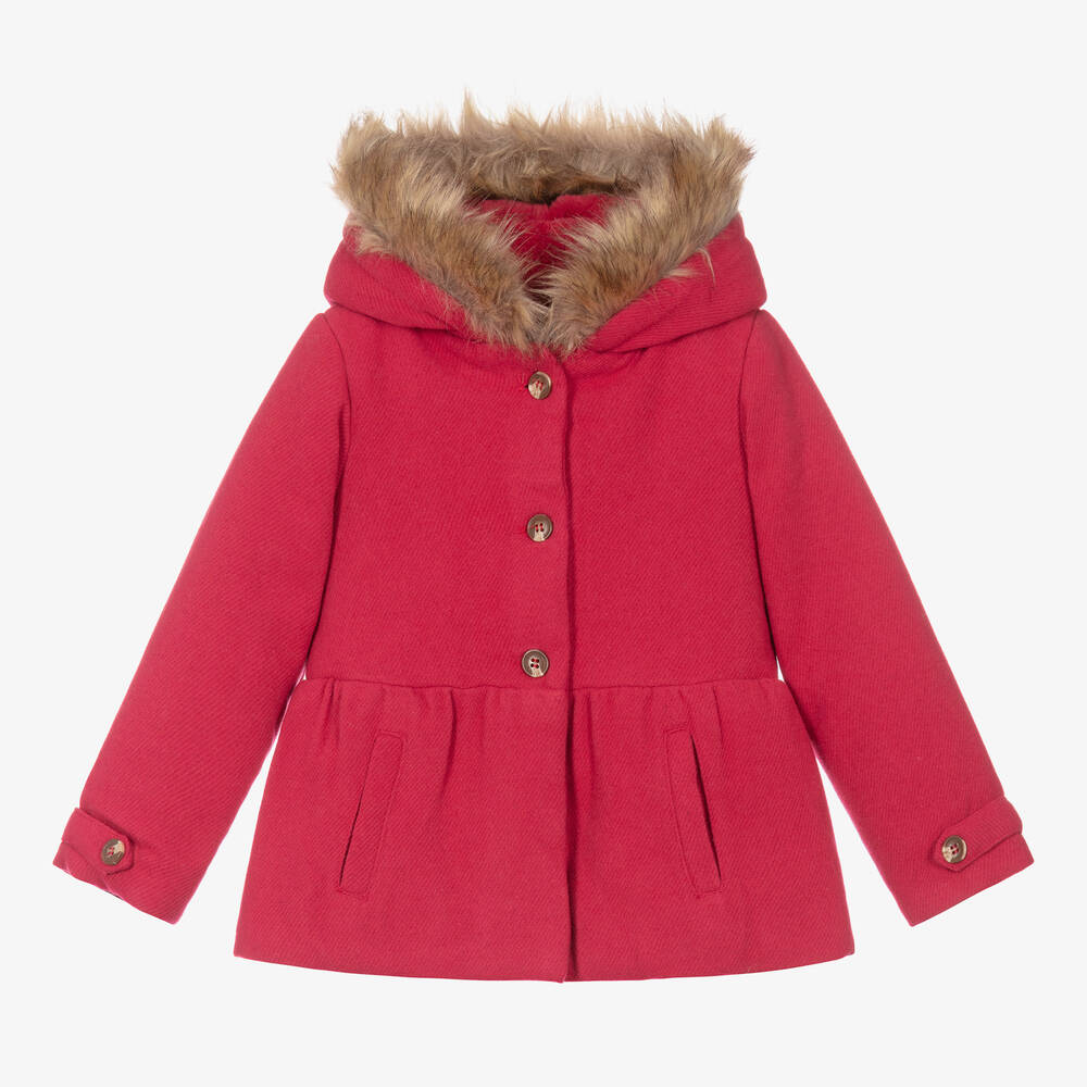 Boboli - Girls Red Hooded Coat | Childrensalon