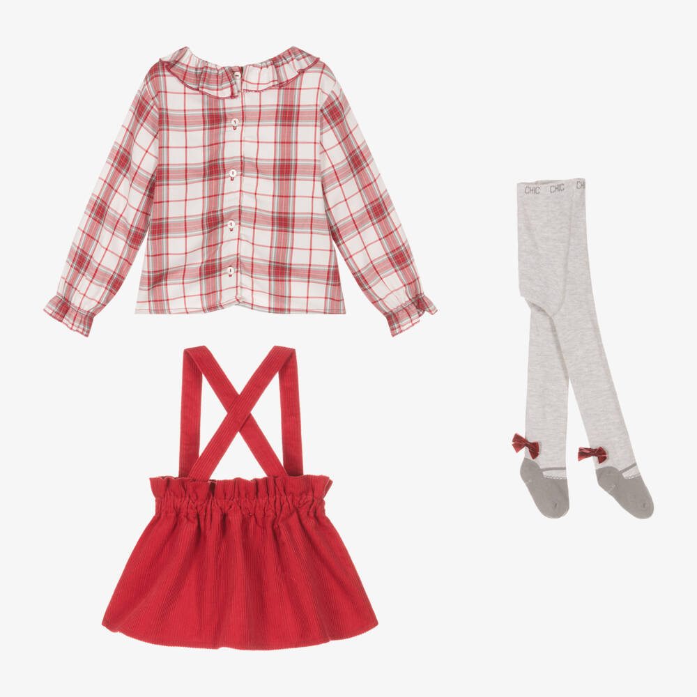 Boboli-Girls Red Tartan Skirt Ensemble | Childrensalon Outlet