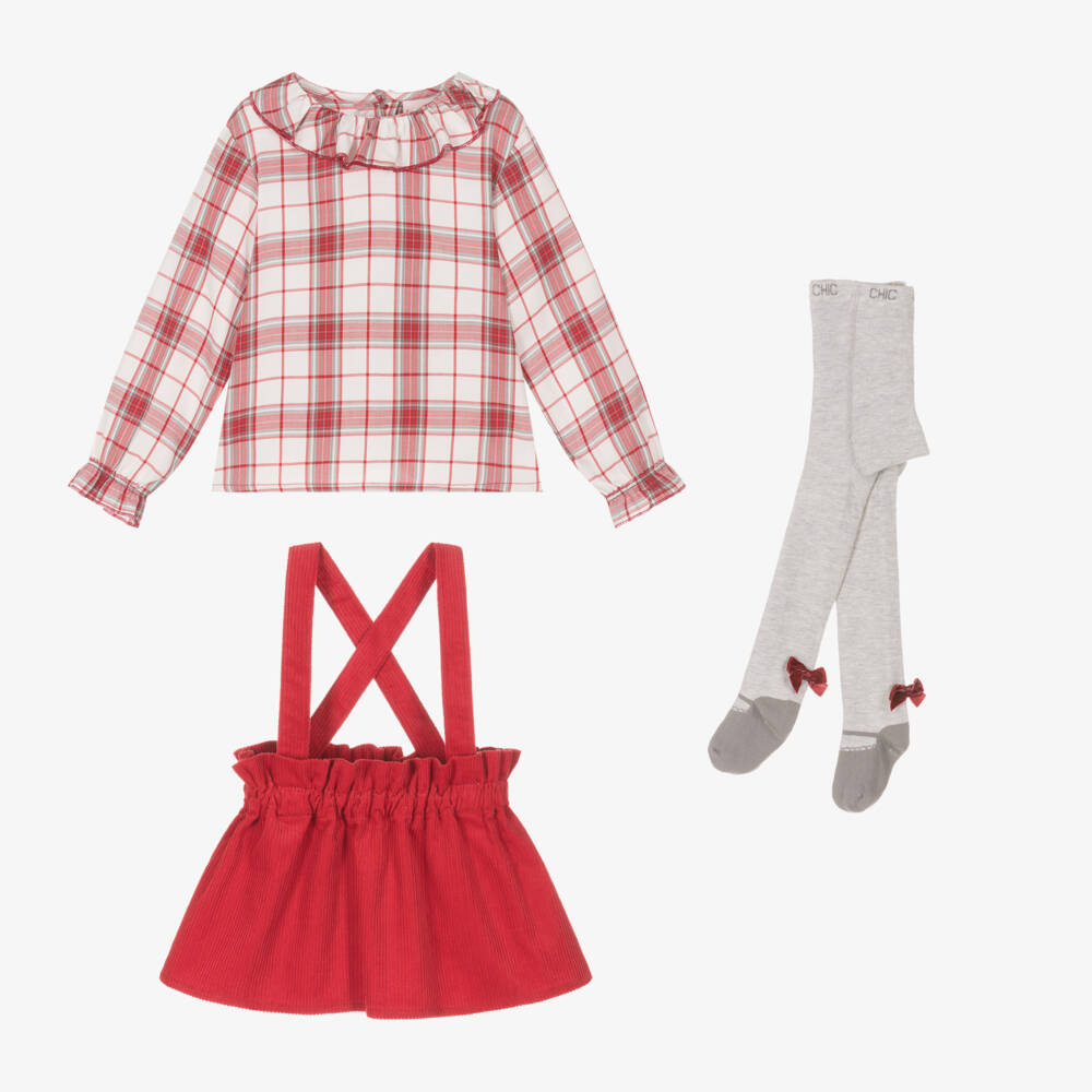 Boboli-Girls Red Tartan Skirt Ensemble | Childrensalon Outlet