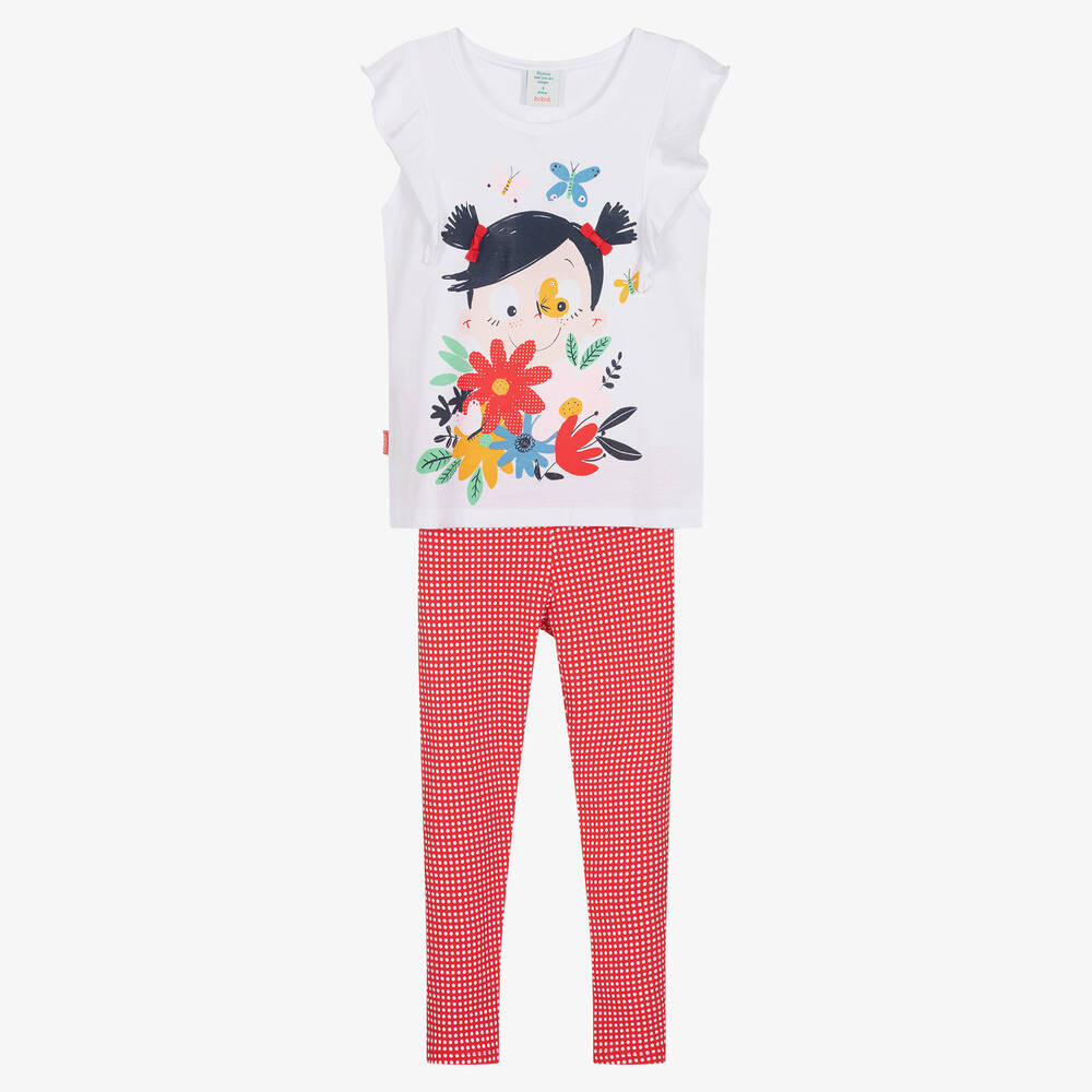Boboli - Белая футболка и красные легинсы из хлопка | Childrensalon