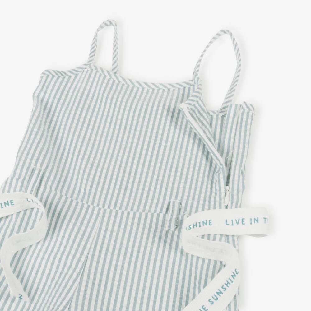 Boboli-Girls Sage Green Seersucker Romper | Childrensalon Outlet