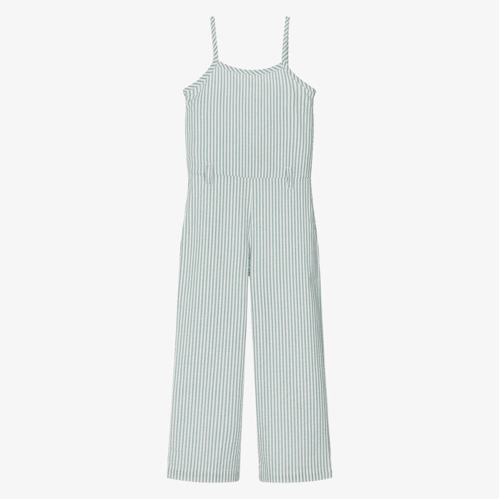 Boboli-Girls Sage Green Seersucker Romper | Childrensalon Outlet