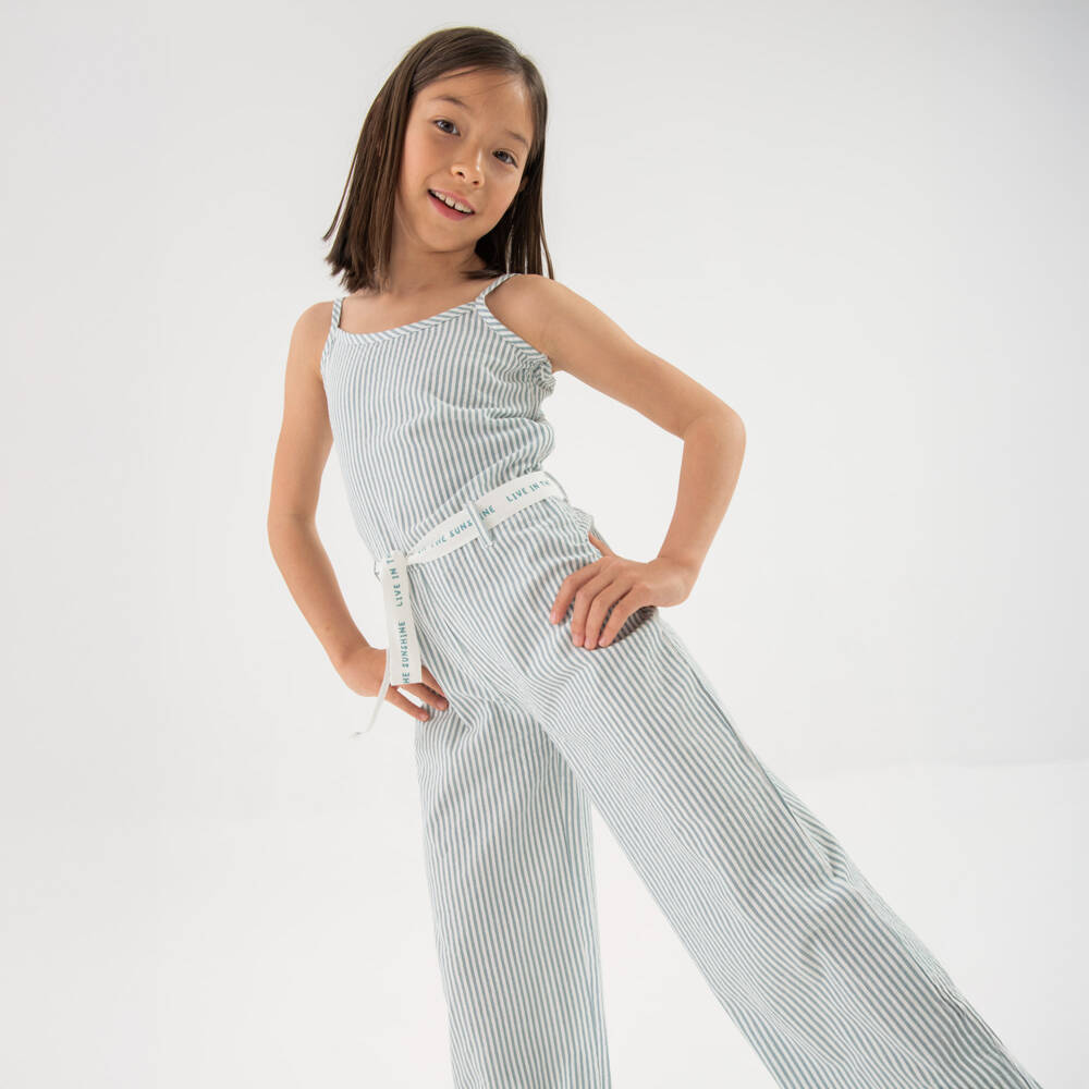 Boboli-Girls Sage Green Seersucker Romper | Childrensalon Outlet