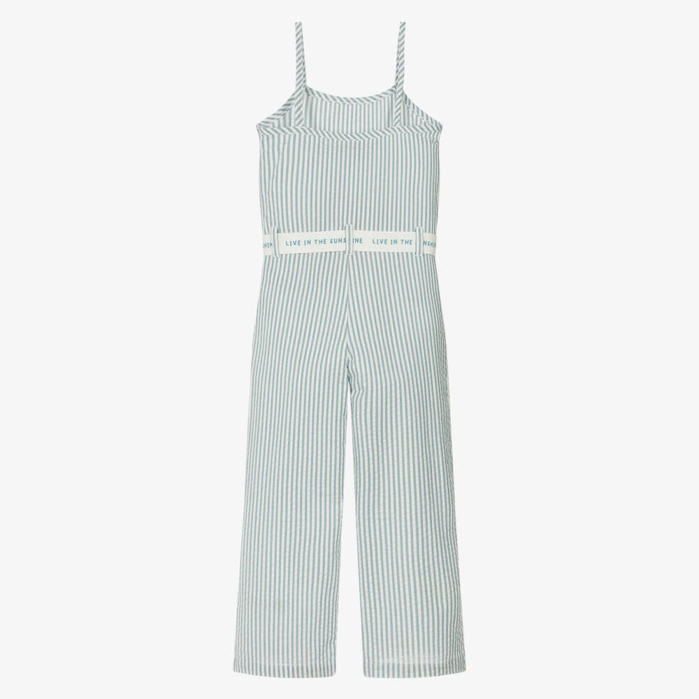 Boboli-Girls Sage Green Seersucker Romper | Childrensalon Outlet