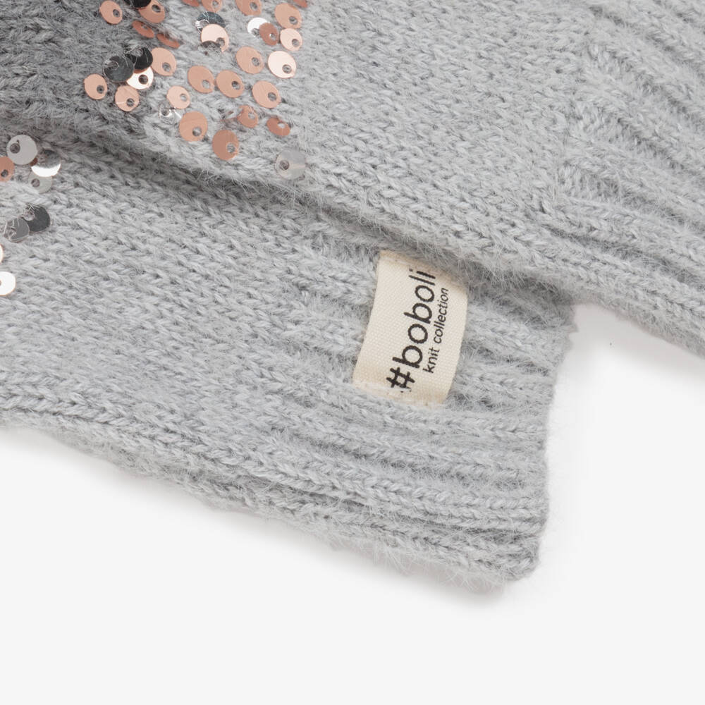 Boboli-Girls Soft Grey Knit Mittens | Childrensalon Outlet