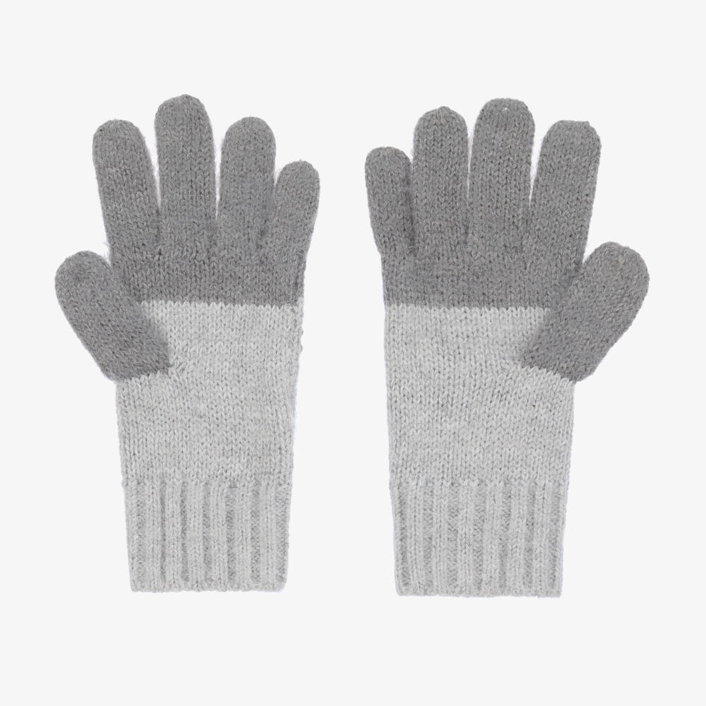 Boboli-Girls Soft Grey Knit Mittens | Childrensalon Outlet