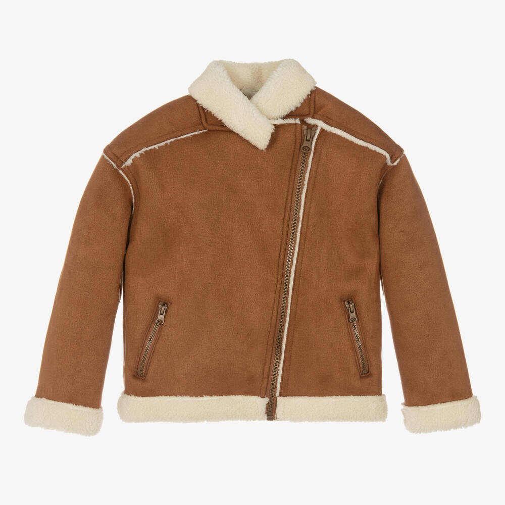 Boboli-Girls Tan Faux Shearling Coat | Childrensalon Outlet