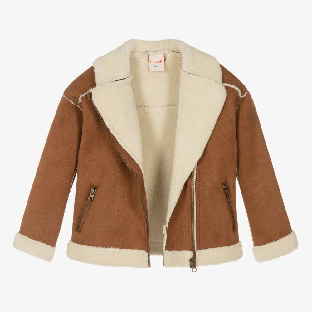 Boboli-Girls Tan Faux Shearling Coat | Childrensalon Outlet
