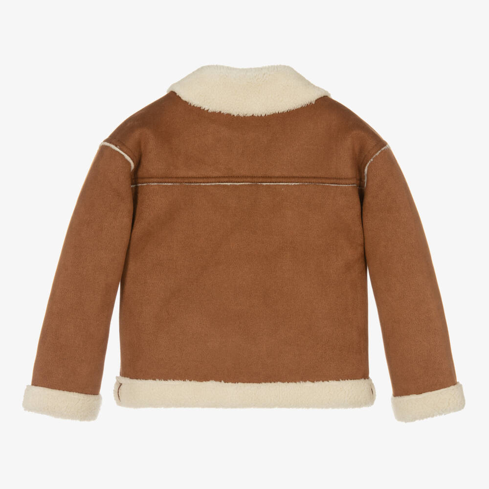 Boboli-Girls Tan Faux Shearling Coat | Childrensalon Outlet