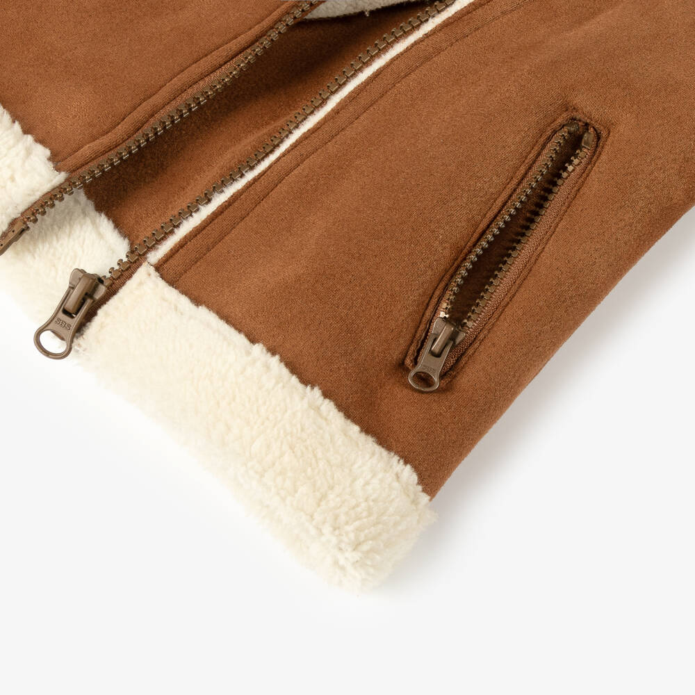 Boboli-Girls Tan Faux Shearling Coat | Childrensalon Outlet