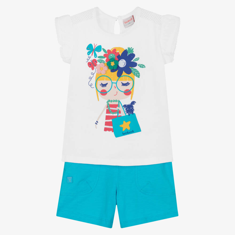 Boboli-طقم شورت قطني تركواز للبنات | Childrensalon Outlet