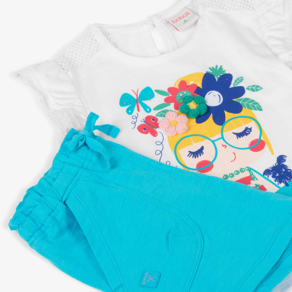 Boboli-Комплект из бирюзовых хлопковых шорт для девочек | Childrensalon Outlet