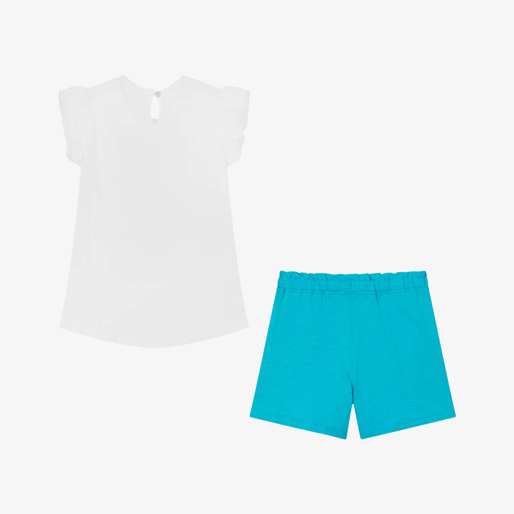 Boboli-Комплект из бирюзовых хлопковых шорт для девочек | Childrensalon Outlet
