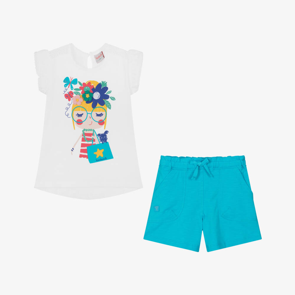 Boboli-Комплект из бирюзовых хлопковых шорт для девочек | Childrensalon Outlet