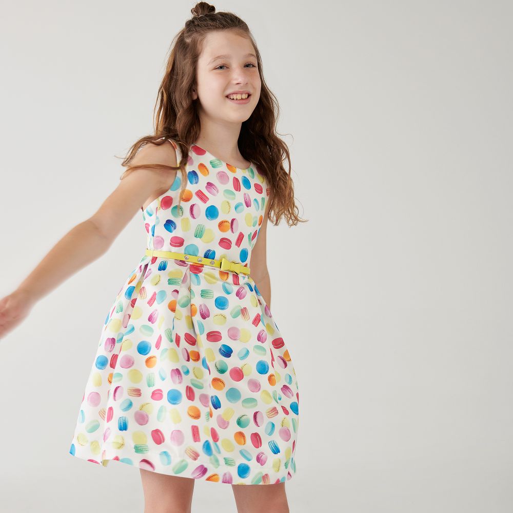 Boboli Girls White Belted Dress Childrensalon Outlet