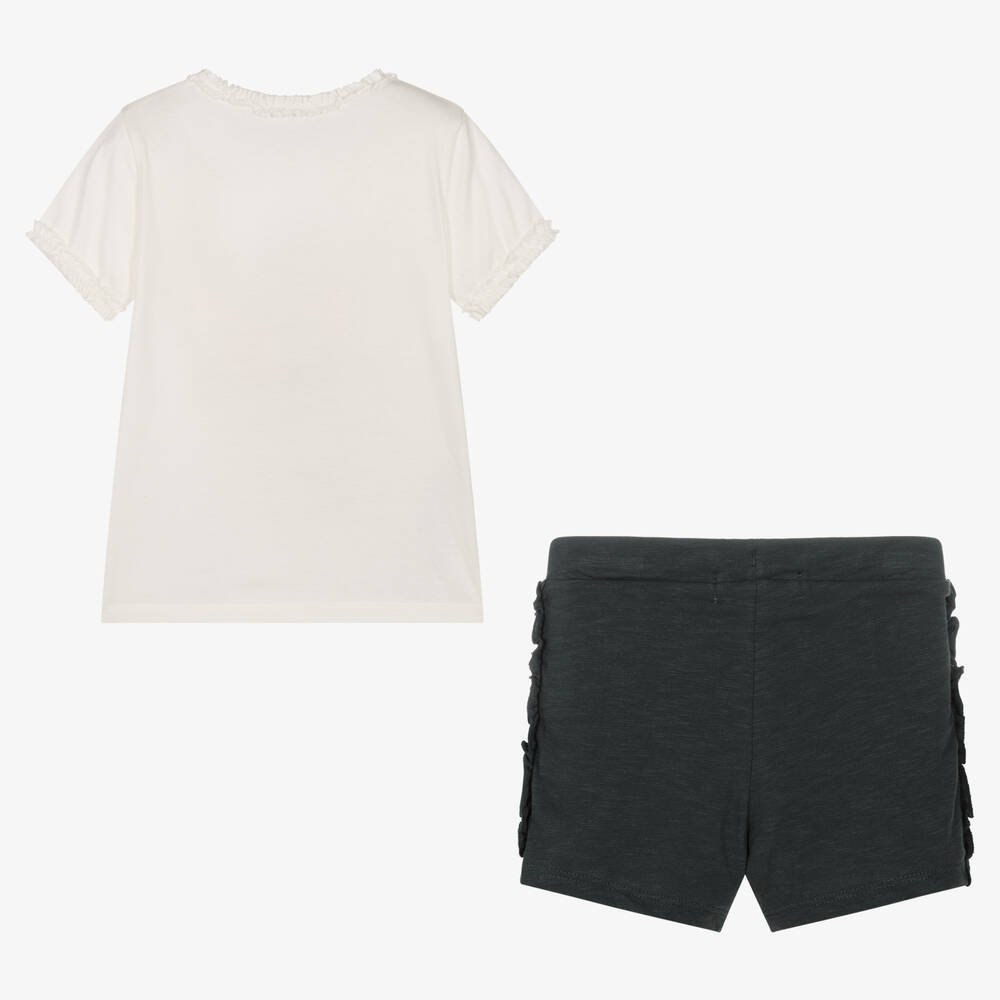 Boboli-Белая футболка и черные шорты из хлопка | Childrensalon Outlet