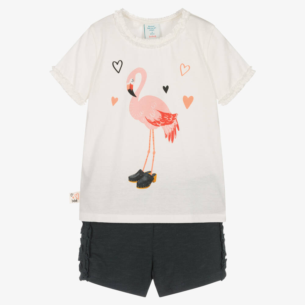 Boboli - Girls White & Black Cotton Shorts Set | Childrensalon