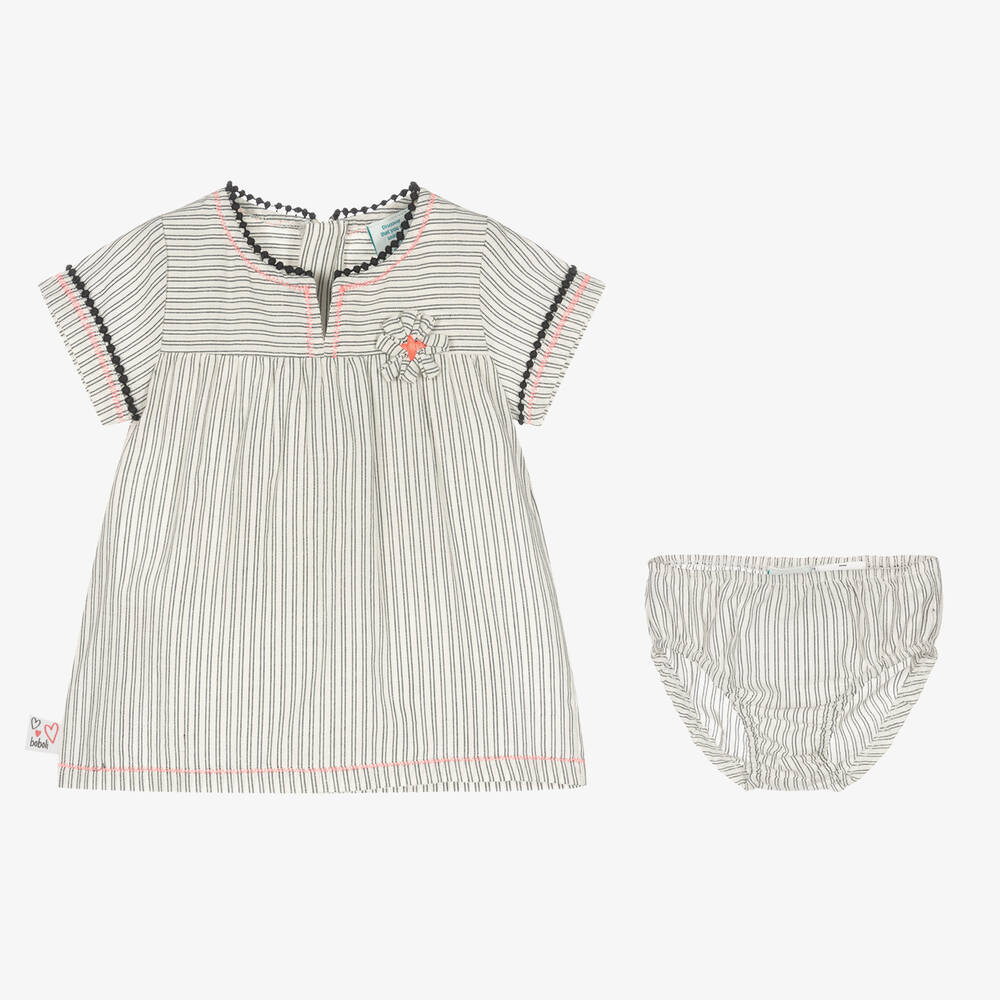 Boboli-Girls White & Black Stripe Tunic Dress | Childrensalon Outlet