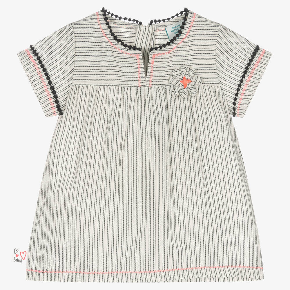 Boboli - Girls White & Black Stripe Tunic Dress | Childrensalon