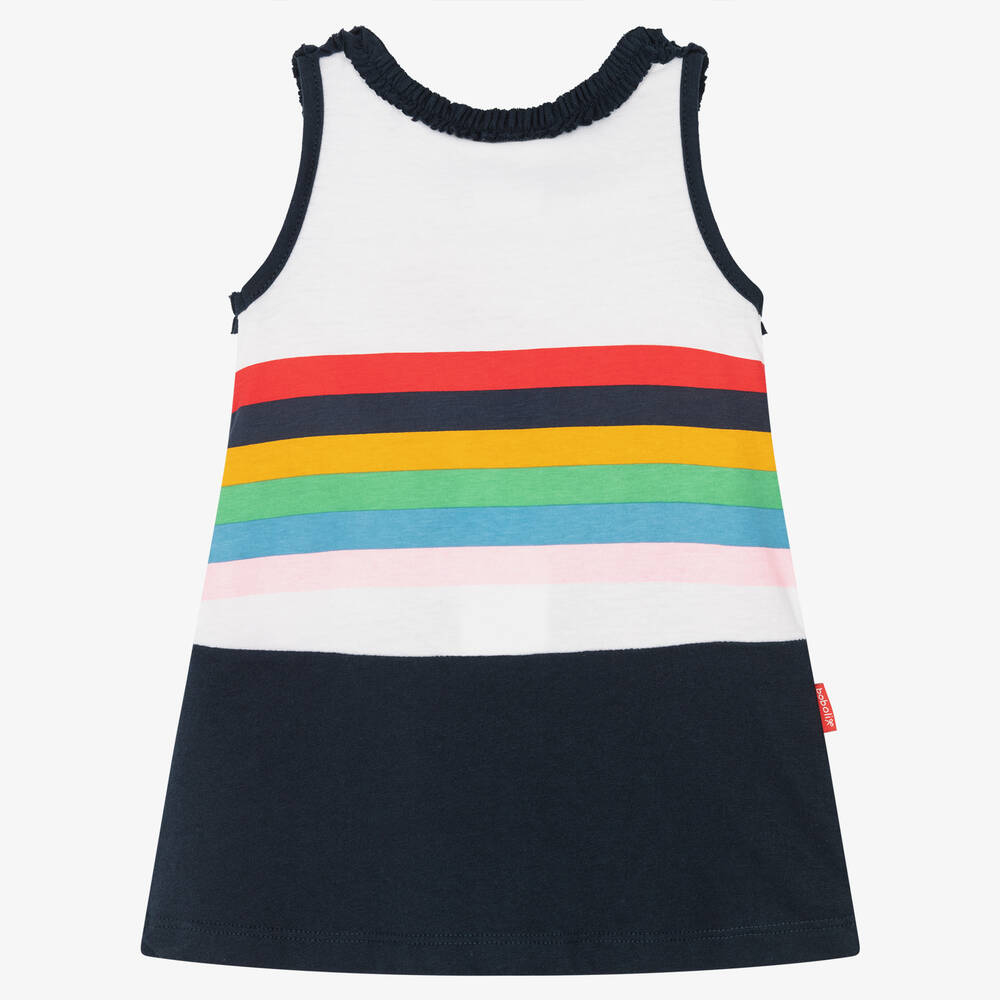 Boboli-Girls White & Blue Cotton Dress | Childrensalon Outlet