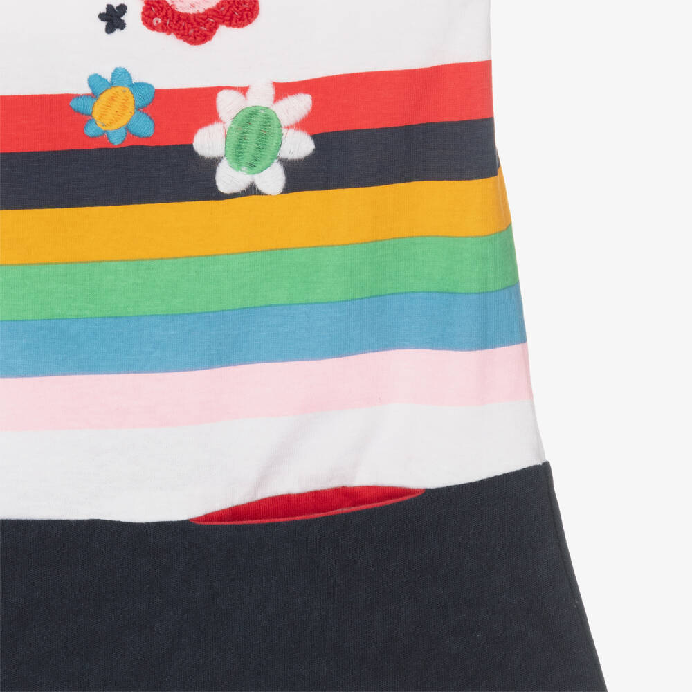 Boboli-Girls White & Blue Cotton Dress | Childrensalon Outlet