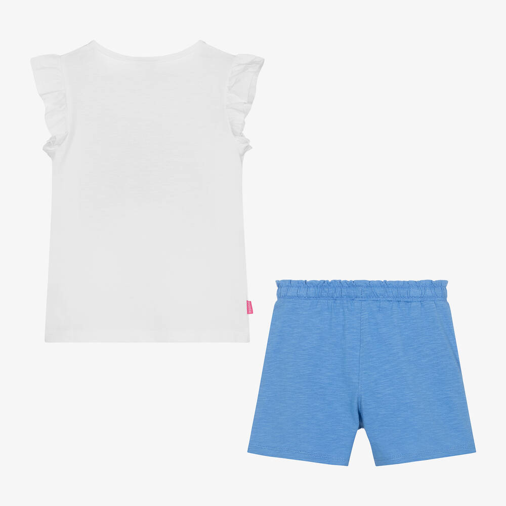 Boboli-Girls White & Blue Cotton Shorts Set | Childrensalon Outlet