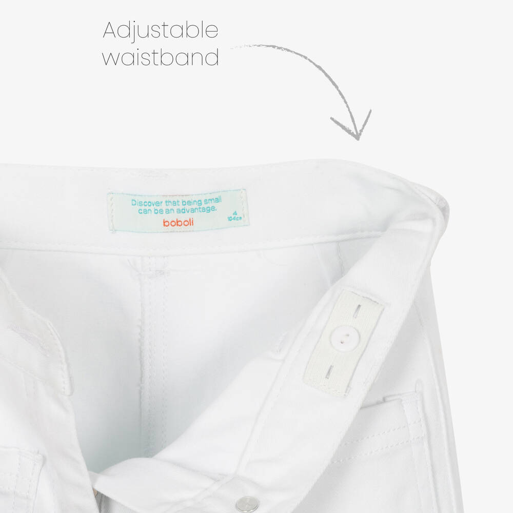 Boboli-Girls White & Blue Cotton Trousers  | Childrensalon Outlet