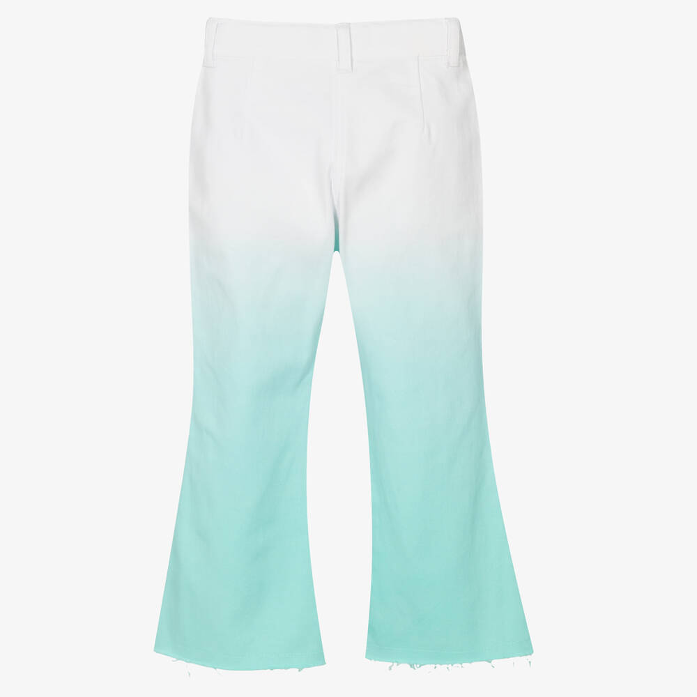 Boboli-Girls White & Blue Cotton Trousers  | Childrensalon Outlet