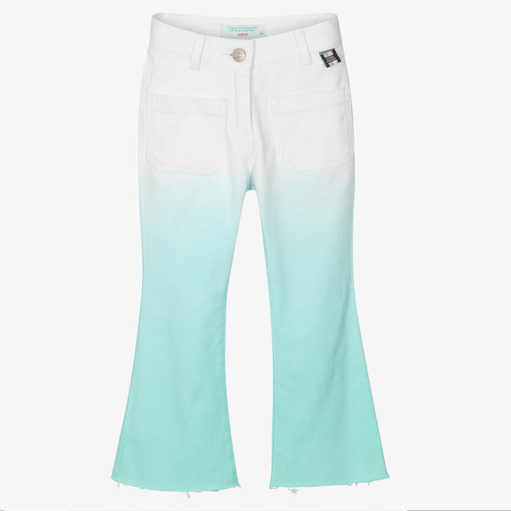 Boboli - Girls White & Blue Cotton Trousers  | Childrensalon