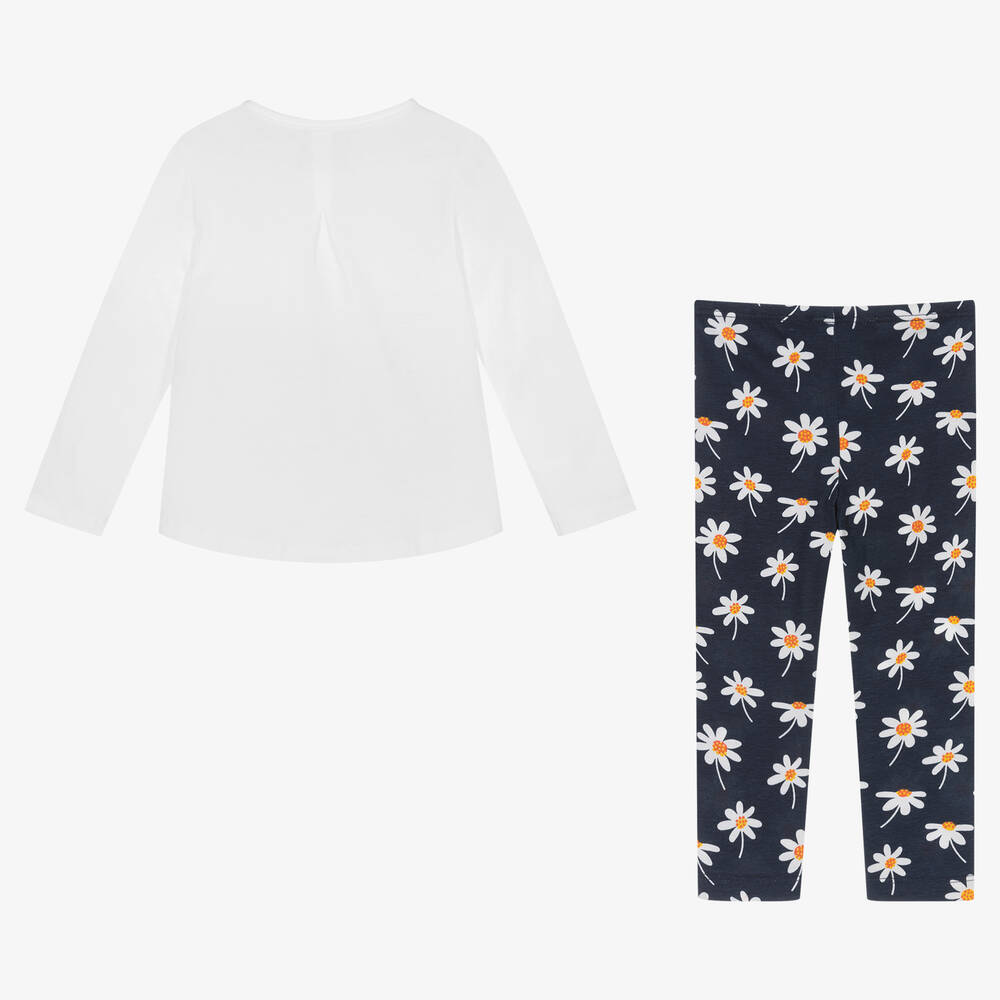 Boboli - Белый топ и синие легинсы в цветочек | Childrensalon Outlet